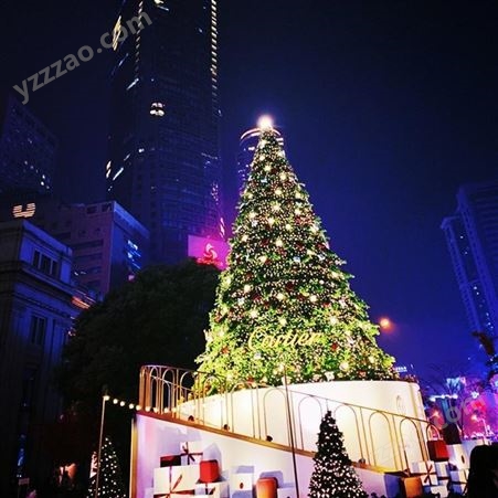 商场圣诞装饰圣诞树加工大小尺寸 树木安装亮化 亮化场地布景亮化大型绿雕加工制作