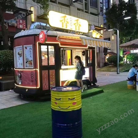 信晟达卡通巴士商场餐厅吧台摆件可移动餐车铁皮汽车