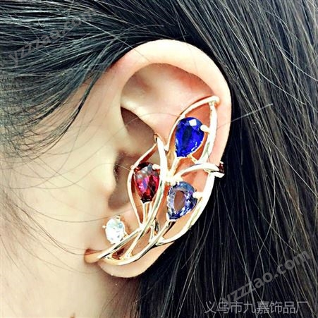 欧美奢华水晶耳挂 创意百搭三色水晶饰品 锆石外贸耳钉