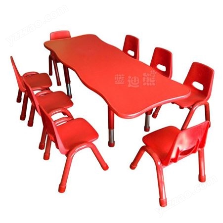 蓝迪熊 防火板花边八人豪华升降桌 彩色多人学习课桌椅