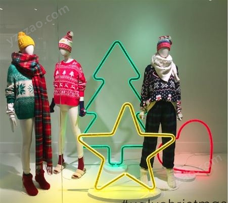 圣诞节橱窗 发光圣诞树灯管装饰照片服装道具 专业定制