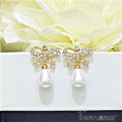2014 韩国珍珠饰品 防过敏蝴蝶结珍珠耳钉 批发