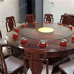 中式实木餐桌椅 实木仿古雕花桌椅 酒店大圆桌