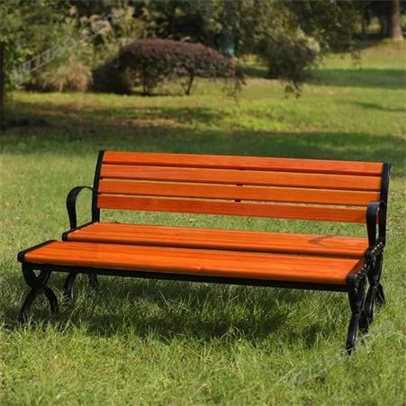 元鹏供应公园铸铁长条椅子 景观园林实木休闲椅