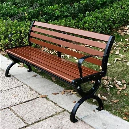 元鹏供应公园铸铁长条椅子 景观园林实木休闲椅