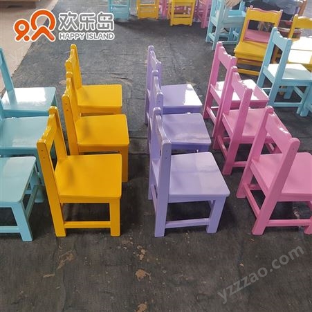 马卡龙色幼儿园桌椅实木材质早教中心彩色桌子板凳子家具厂家定做