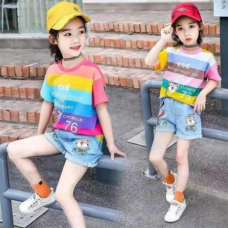 女童夏装套装2021新款韩版中大童洋气衬衫两件套 低价清货 库存尾货