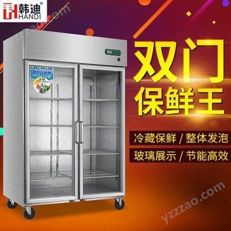 韩迪冷柜 双门不锈钢玻璃门 立式冰柜 商用冰箱
