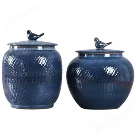 景德镇茶叶罐陶瓷米缸 雨花釉陶瓷储物罐 普洱茶饼罐大号茶缸
