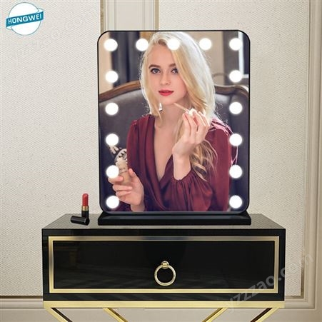 女士LED灯泡化妆镜梳妆台好莱坞镜站立发光镜子网红镜