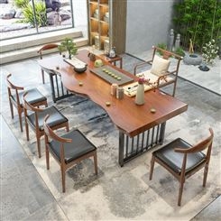 新中式禅意茶桌椅组合 实木办公室泡茶桌设计 原木大板