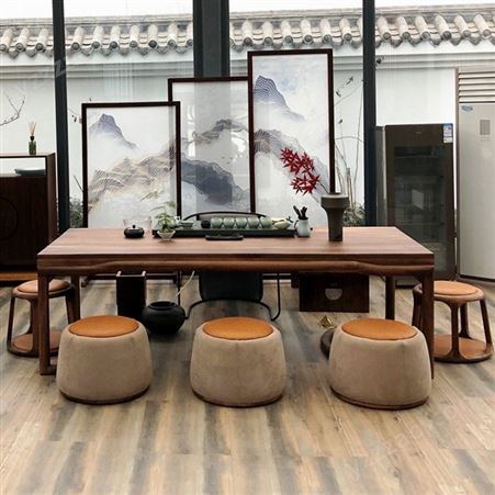 新中式茶桌椅组合 实木泡茶桌办公室简约茶几 禅意茶室功夫茶台批发
