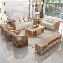 广东进口实木新中式沙发组合 禅意组合冬夏两用小户型客厅