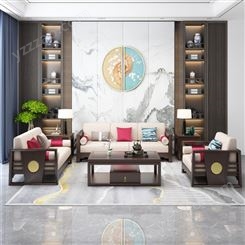 新中式实木沙发茶几组合 客厅可拆洗布艺沙发定制 现代简约家具